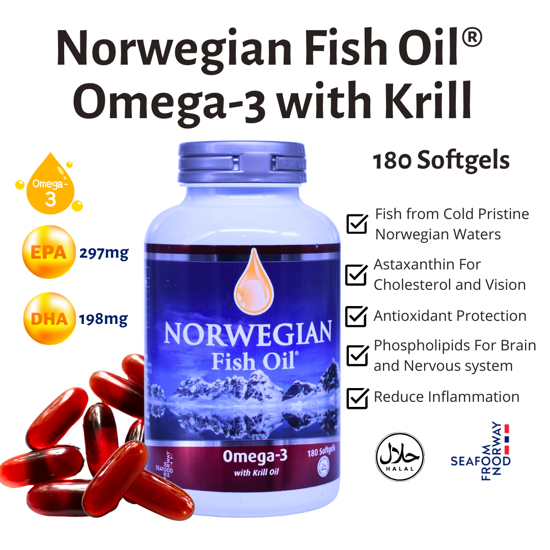 Norwegian Fish Oil Omega-3 with Krill Oil (180 Softgels)