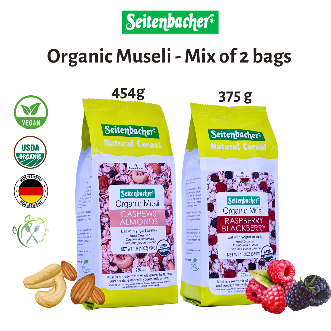 Seitenbacher Organic Muesli – Mix of 2 Bags (375g x 1 and 454g X 1)